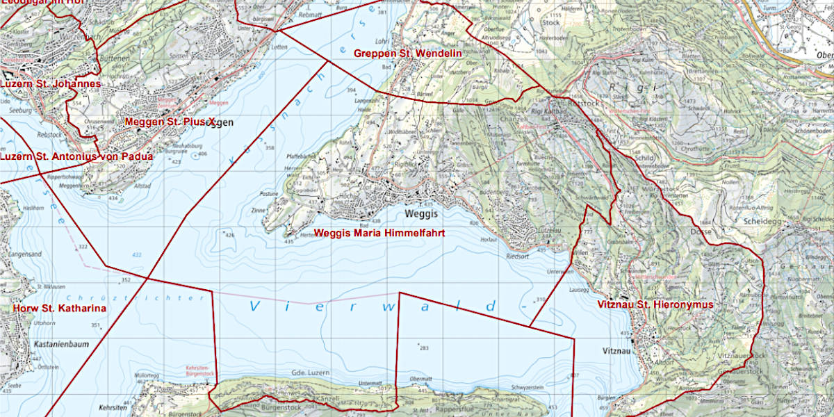 Kartenausschnitt Pastoralraum Luzerner Seepfarreien